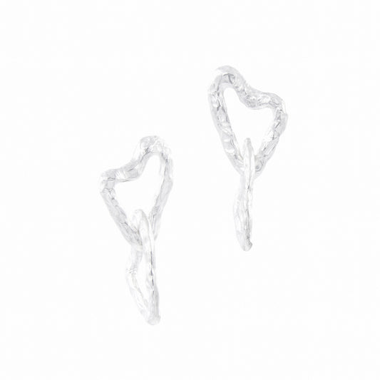 Daras Space Handmade double asymmetric heart earrings.  Front