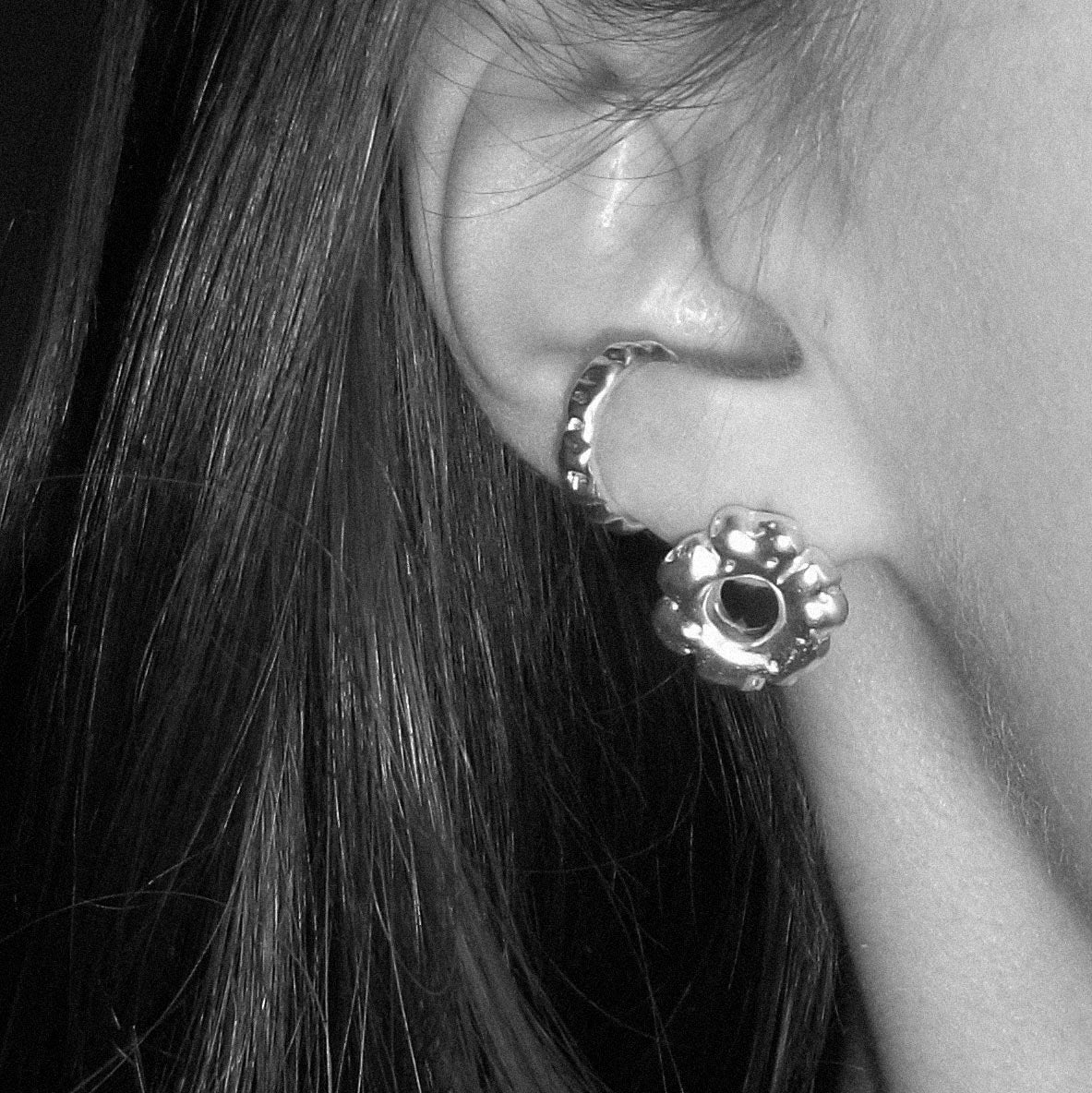 Thin Flower Ear Cuff on ear