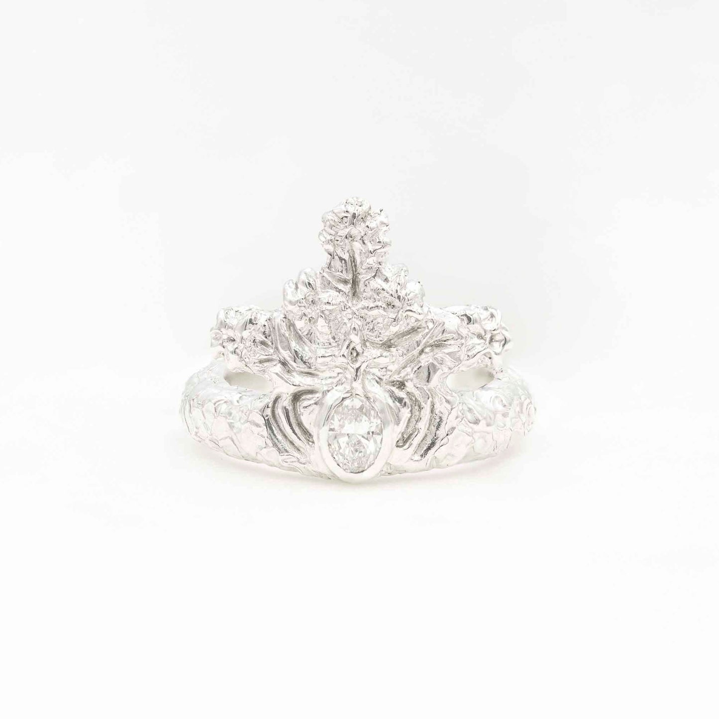 Silver ring  bouquet of flowers in a diamond vase, Daras Space