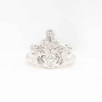 Silver ring  bouquet of flowers in a diamond vase, Daras Space