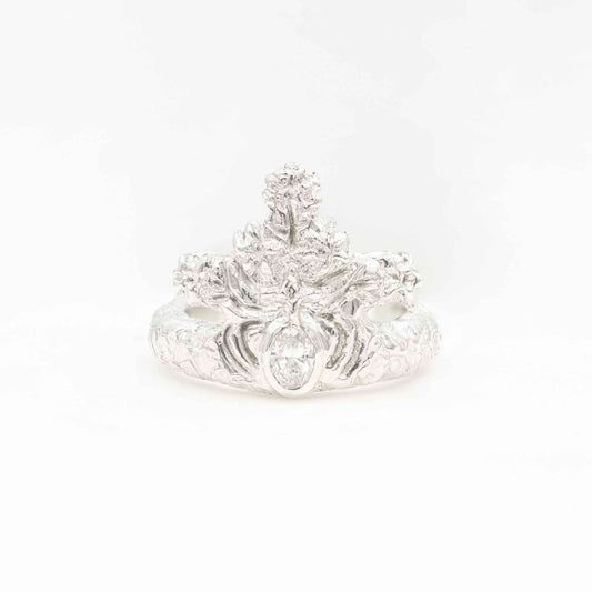 Silver ring  bouquet of flowers in a diamond vase, Daras Space