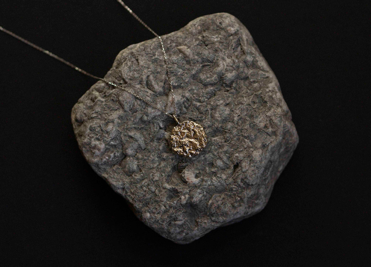 Sand Casted White Gold Foil Pendant
