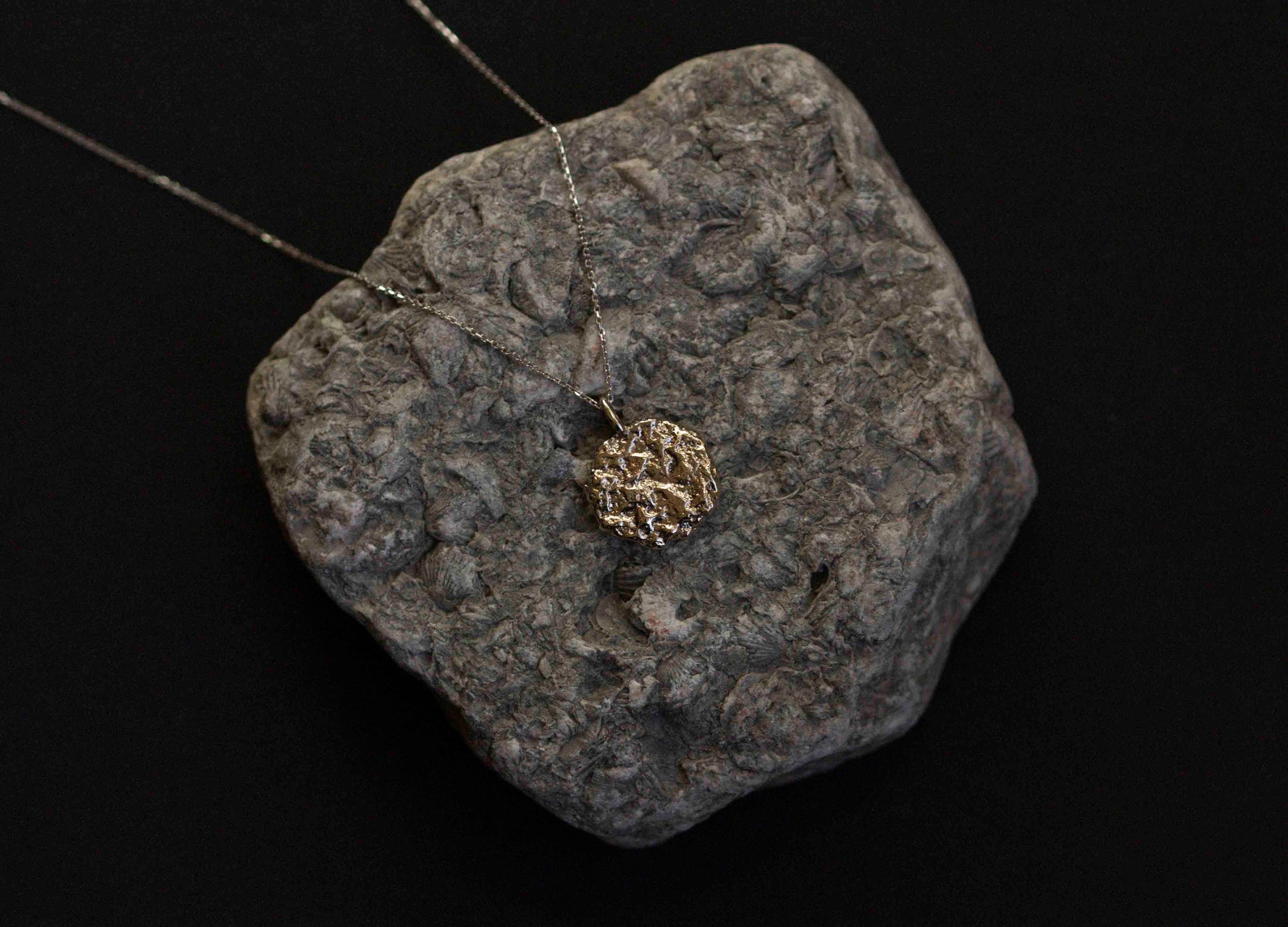 Sand Casted White Gold Foil Pendant